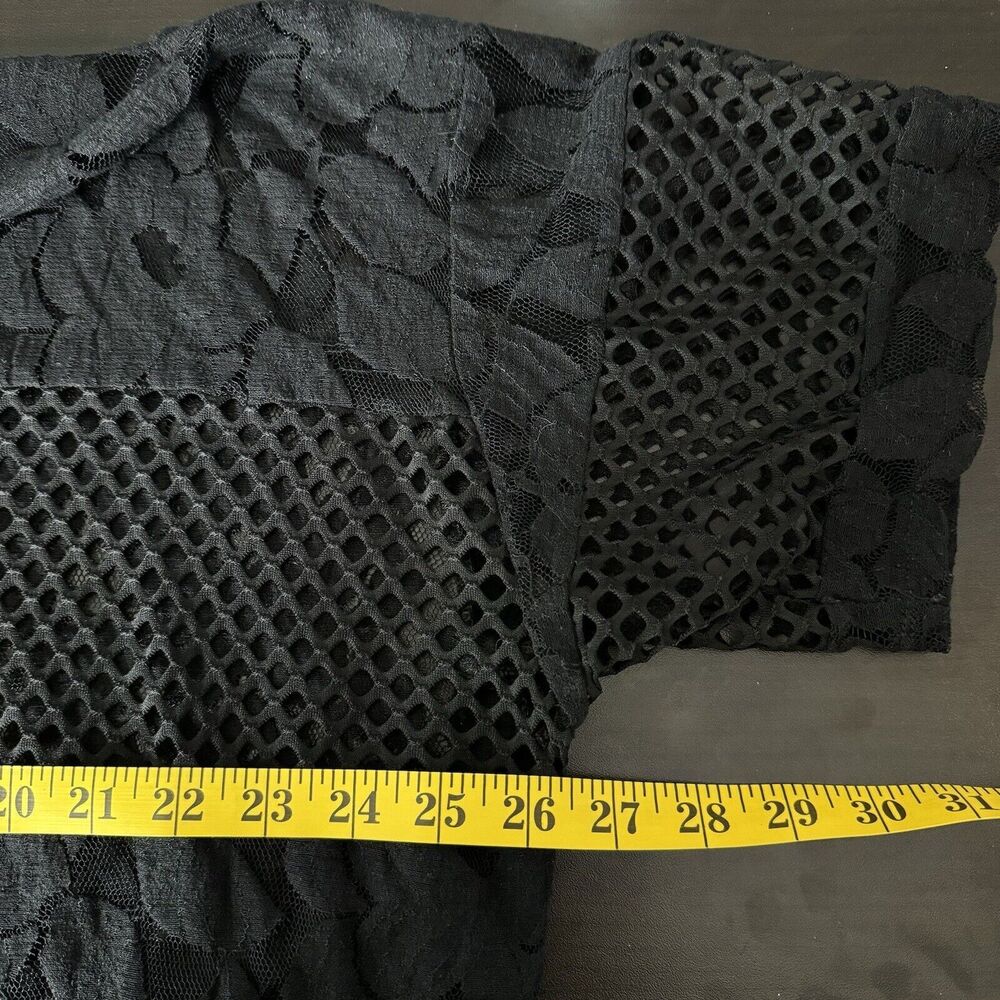 Shannon Ford New York Sheer Top Womens 3X Black Net Floral Lace Short Sleeve - Picture 10 of 11